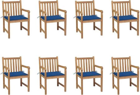 Krzesła Ogrodowe 8 Szt. Kobaltowe Poduszki Drewno Tekowe