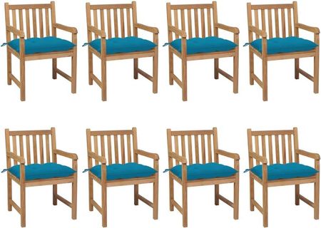 Krzesła Ogrodowe Z Kobaltowymi Poduszkami 8 Szt. Tekowe