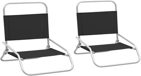 Składane Krzesła Plażowe 2 Szt. Czarne Obite Tkaniną