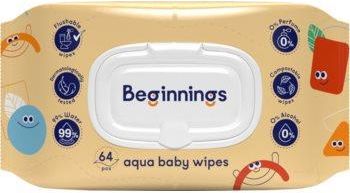 Beginnings Aqua Baby Wipes Chusteczki Nawilżane Dla Dzieci 64Szt.