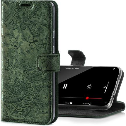 Etui na telefon Surazo ze skóry naturalnej Wallet case - Ornament Zielony (52816-332)