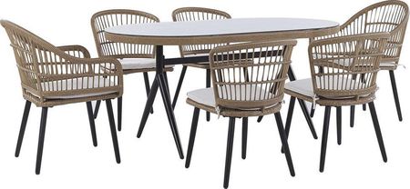 Zestaw Ogrodowy Z Technorattanu 6-Osobowy Beżowy Aliano Ii