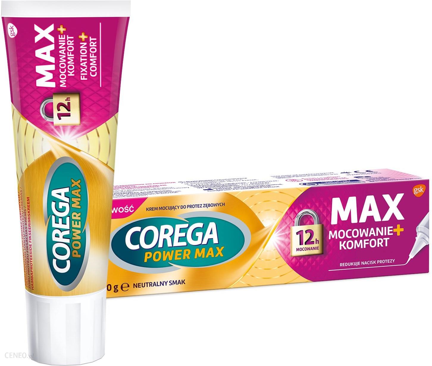 Corega Power Max Mocowanie + Komfort Neutralny Smak Krem mocujący do protez zębowych 40g