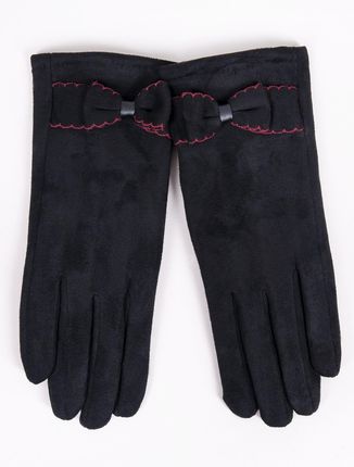 Rękawiczki damskie czarne zamszowe z kokardką dotykowe : Rozmiar - 24