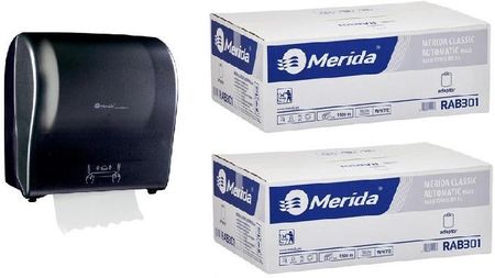 Merida Mechaniczny Podajnik Solid Mat + 2 Kartony Ręcznika Papierowego Automatic Makulatura Bielona Czarny (MSOLIDCUTCCMRAB301)