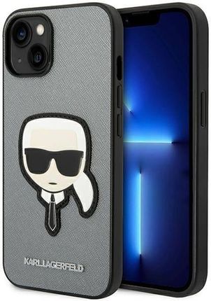 Karl Lagerfeld Saffiano Karl Head Patch Case – Etui iPhone 14 Plus (srebrny) (KLHCP14MSAPKHG) (10164)