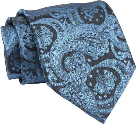 Klasyczny, Szeroki Krawat Męski CHATTIER - Ciemny Granat w Niebieski Orientalny Wzór KRCH1329