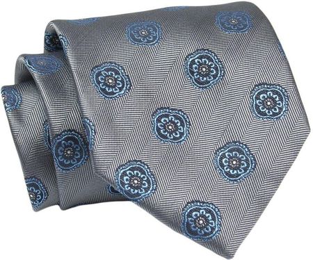 Klasyczny, Szeroki Krawat Męski CHATTIER - Popiel w Niebieskie Grochy KRCH1325