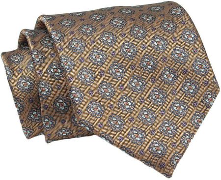 Klasyczny, Szeroki Krawat Męski CHATTIER - Złoty w Grochy KRCH1324