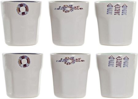 Dkd Home Decor Zestaw Filiżanek Do Kawy Morski Biały Kamionka 90Ml (S3036940)