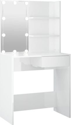 vidaXL Toaletka z oświetleniem LED, biała, połysk, 74,5x40x141 cm