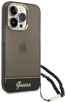Guess Double Layer Electroplated Camera Outline Translucent with strap - Etui iPhone 14 Pro (czarny) (GUHCP14LHGCOHK) (10218)
