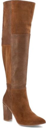 Brązowe Kozaki Damiss Eleganckie Skórzane Buty Na Obcasie