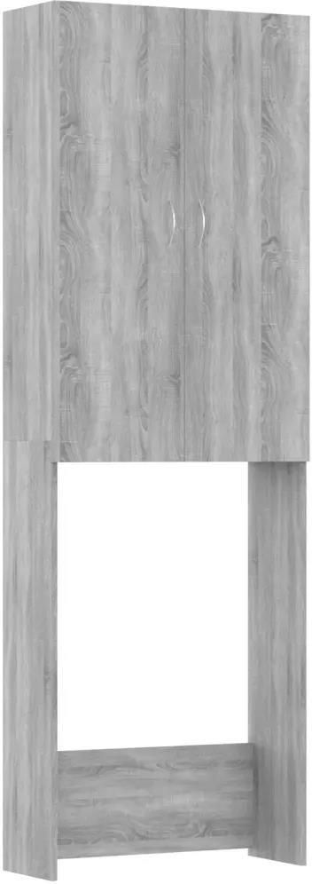 Armadietto Per Lavatrice In Legno - Grigio Cemento, 190x64x25.5 Cm - Con 2 Ante E 3 Ripiani - Foto 4