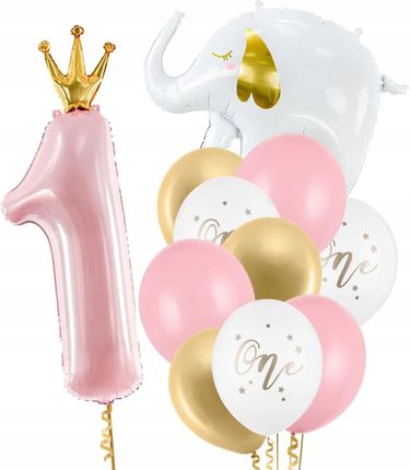 Party Deco Zestaw Balonów Na Roczek Dla Dziewczynki Różowy
