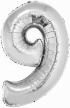 Zdjęcie Balon Foliowy Cyfra 9 Srebrna 92cm Hel Urodziny - Rogoźno