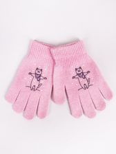 Rękawiczki dziewczęce pięciopalczaste różowe kotek : Rozmiar - 14 - Rękawiczki dziecięce