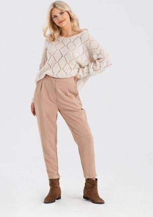 Eleganckie spodnie damskie z wiskozy (Oliwkowy, XL)