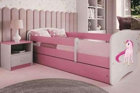 Łóżko 140X70Cm Babydreams Grafika Jednorożec Kolor Biało-Różowy