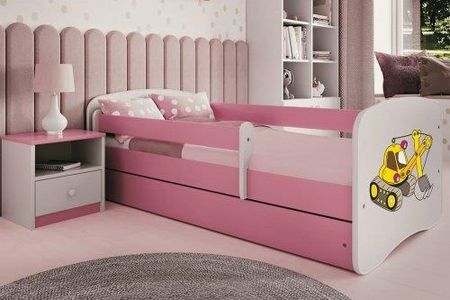 Łóżko 140X70Cm Babydreams Grafika Koparka Kolor Biało-Różowy