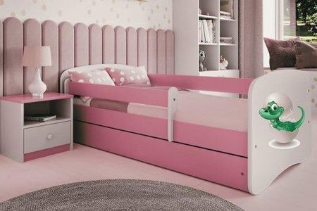 Łóżko 160X80Cm Babydreams Grafika Mały Dino Kolor Biało-Różowy