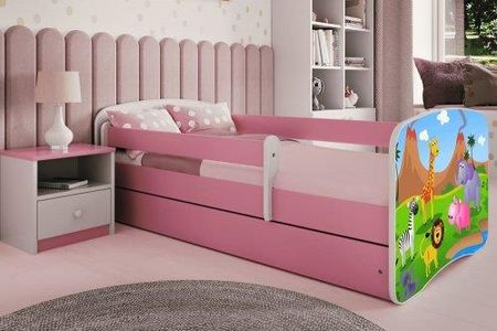 Łóżko 160X80Cm Babydreams Grafika Safari Kolor Biało-Różowy