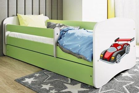 Łóżko 160X80Cm Babydreams Grafika Auto Wyścigowe, Kolor Biało-Zielony