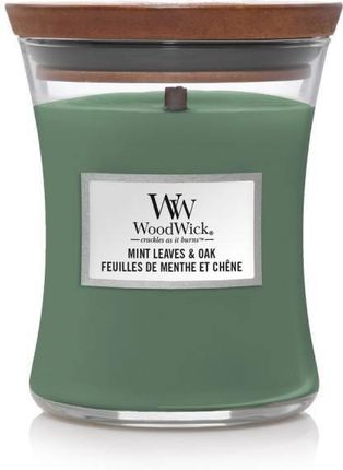 Woodwick Świeca Zapachowa Mint Leaves & Oak Średnia