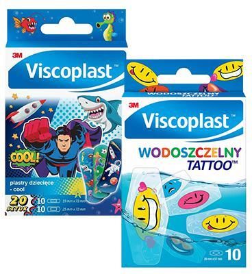 3M Viscoplast Wodoszczelny Tattoo Zestaw Wodoszczelnych Plastrów 10Szt. + Viscoplast Cool Plastry Dla Dzieci 20Szt.