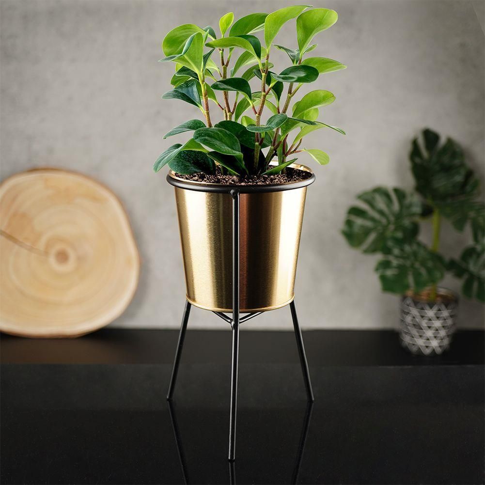 Osłonka Doniczka Na Stojaku Metalowa Złota / Kwietnik 20cm - zdjęcie 3 Osłonka Doniczka Na Stojaku Metalowa Złota / Kwietnik 20cm