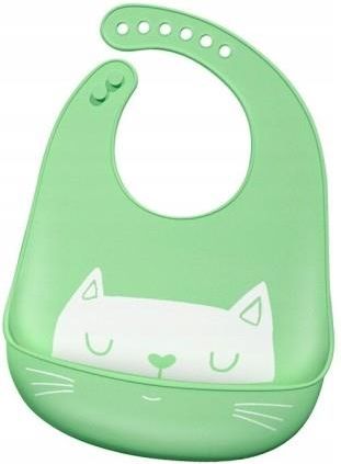 Silikonowy śliniak z kieszonką kot zielony