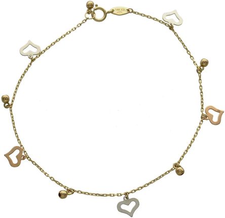 Diament Złota bransoletka celebrytka łańcuszek z wiszącymi serduszkami (DIABRA8140585)