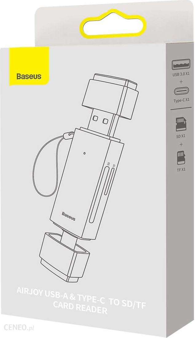 Baseus Lite Series adapter czytnik kart SD/TF USB Typ A/USB Typ C szary (WKQX060113)