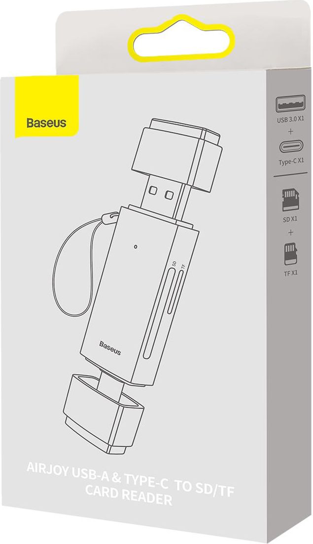 Baseus Lite Series adapter czytnik kart SD/TF USB Typ A/USB Typ C szary (WKQX060113)