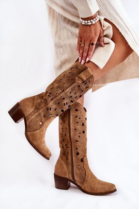 Ażurowe Kozaki Zamszowe Lewski Shoes 3170 Beżowe - Ceny i