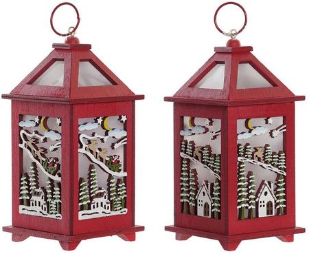 Dkd Home Decor Lampa Boże Narodzenie Biały Czerwony Drewno Dom (9X9 18 Cm) (2 Pcs) 400853