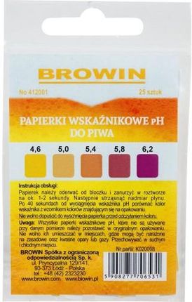 Browin Papierki Wskaźnikowe Ph Do Piwa Lakmusowe 25szt. Biowin 412001