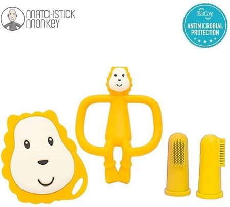 Matchstick Monkey Zestaw Szczoteczek I Gryzaków Dla Dziecka Lew Teething Starter Set Yellow Lion Ludo