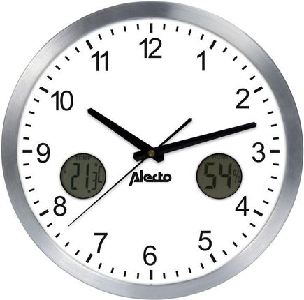 Alecto Duży Analogowy Zegar Ścienny Aluminium Z Termometrem I Wilgotnościomierzem Ak 15 (4Aak15)