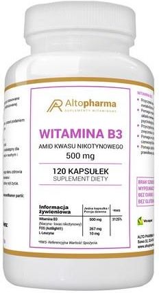 Kapsułki Alto Pharma Witamina B3 Amid Kwasu Nikotynowego 500 Mg 120 szt.