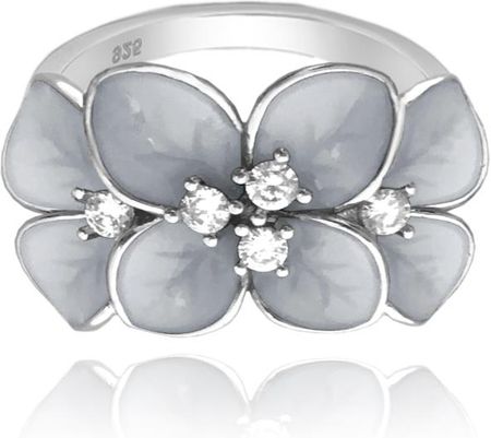 Kwiecisty pierścien srebrny FLOWERS z białymi cyrkoniami wielkość 15