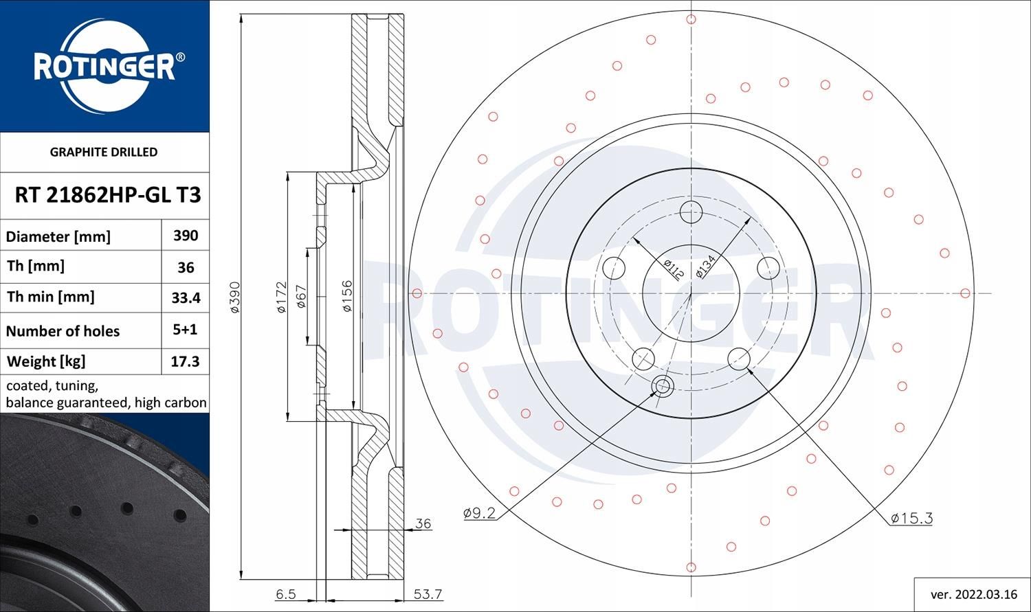 Set Di 2 Dischi Freno Anteriori ROTINGER Graphite Drilled RT 21084-GL T3 - Qualità OEM Con Rivestimento Anticorrosione - 2