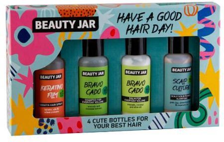 BEAUTY JAR Zestaw prezentowy Have A Good Hair Day: Szampon+Odżywka+Keratynowy spray do włosów+Oczyszczająca maska-peeling do skóry głowy