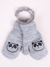 Rękawiczki chłopięce jednopalczaste ze sznurkiem szare z pandą : Rozmiar - 14