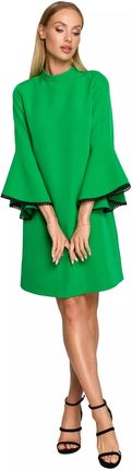 Trapezowa sukienka z rękawami z falbaną (Zielony, S)