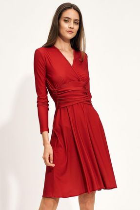 Czerwona sukienka z kopertowym dekoltem S212 Red