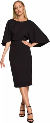 Ołówkowa sukienka za kolano z kimonowym rękawem (Czarny, S)