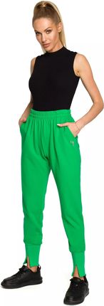 Bawełniane spodnie dresowe z wysokim stanem (Zielony, S)