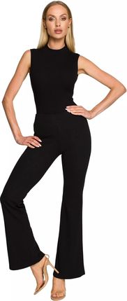Elastyczne czarne spodnie typu dzwony (Czarny, S)