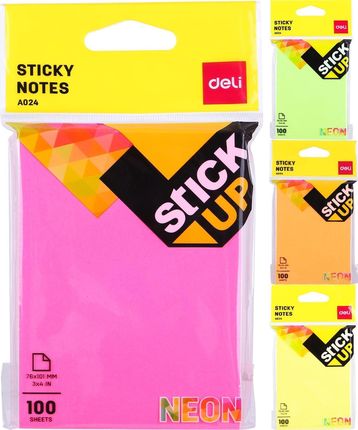 Deli Notes Samoprzylepny Neon 76Mm*101Mm 100 Kartek Mix Kolorów (A02402)